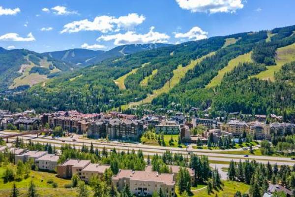 An aerial view of the Sandstone community in Vail