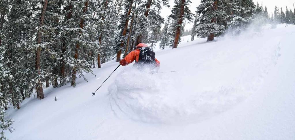 Skier hitting fresh powder